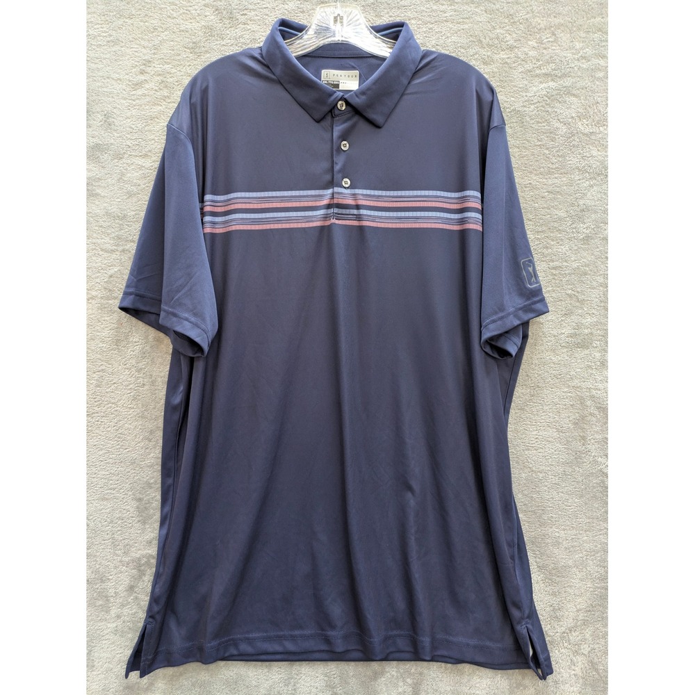 PGA Tour Pro‎ Series Golf Polo Shirt Mens XXL Blue Striped Short Sleeve Athletic